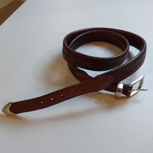 Vintage Brown Braided Woven Premium Leather Mens Belt Western Silver Buckle L/XL
